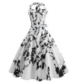 Robe Guinguette Blanche à Fleurs Noires | Vintage