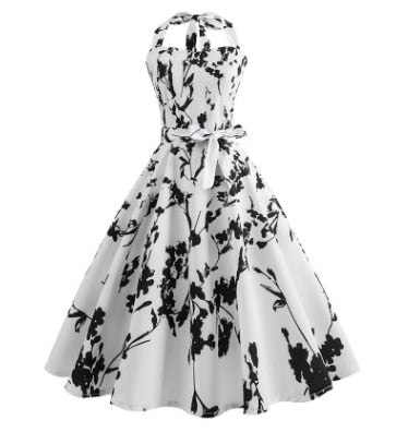 Robe Guinguette Blanche à Fleurs Noires | Vintage
