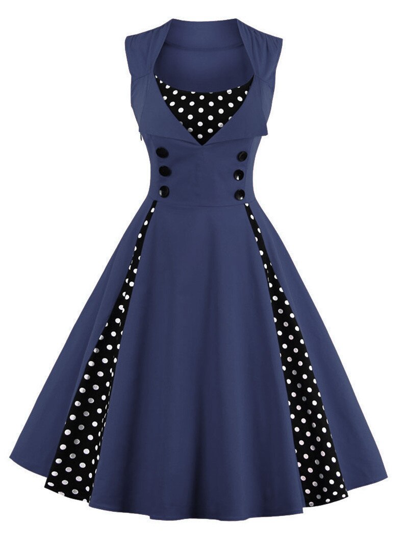 Robe Guinguette Trapèze Chic Bleu Pois vintage-dressing