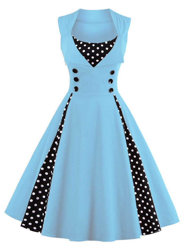 Robe Guinguette Trapèze Chic Bleu Ciel Pois vintage-dressing