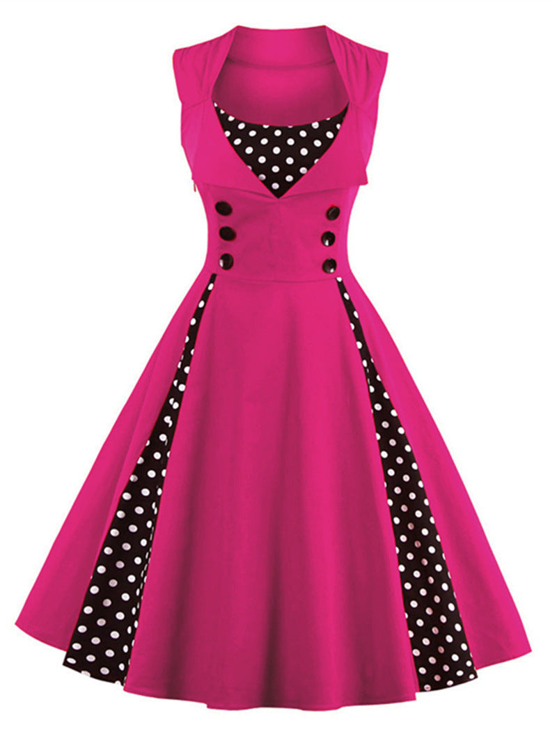 Robe Guinguette Trapèze Chic Rose Pois vintage-dressing