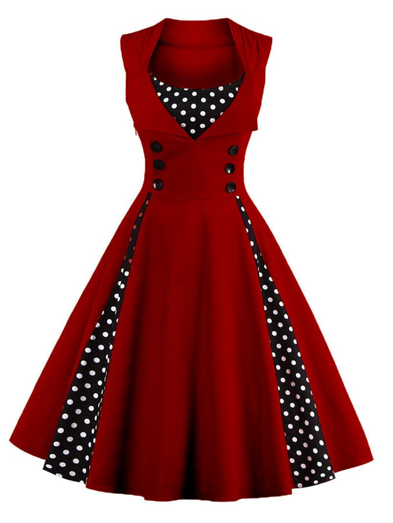 Robe Guinguette Trapèze Chic Bordeaux Pois vintage-dressing