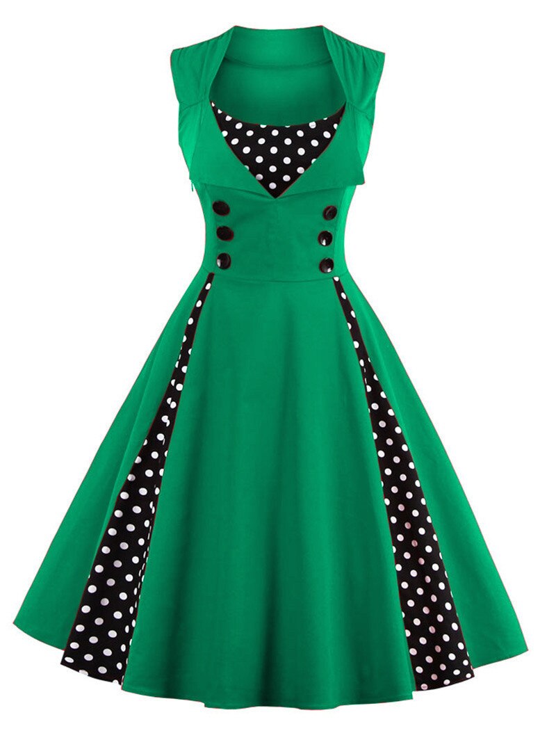 Robe Guinguette Trapèze Chic Vert Pois vintage-dressing