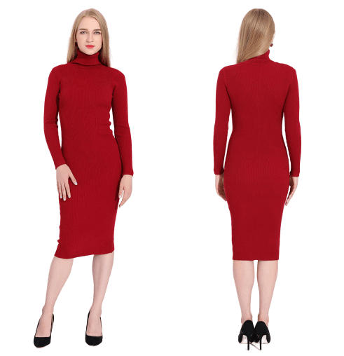 Robe vintage col roulé écarlate – Image 3