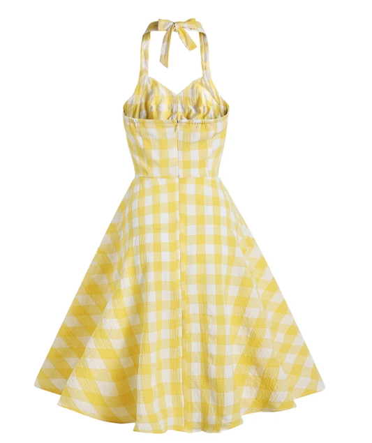 Robe Guinguette à carreaux jaune et blanc – Image 2
