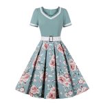 Robe Pin-Up Bleue Fleurie Vintage