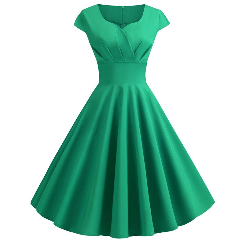Robe Guinguette Chic Unie Verte | vintage-dressing