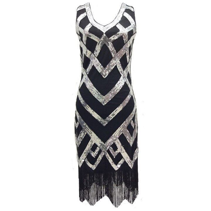 Robe Année 20 Vintage Argent Gatsby