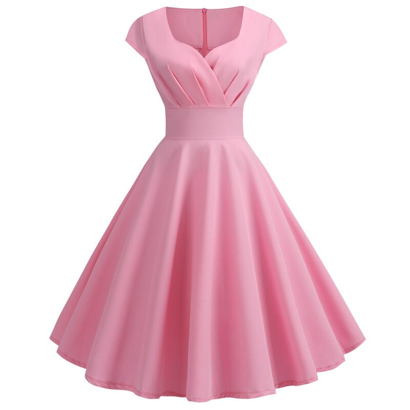 Robe Guinguette Chic Unie Rose | vintage-dressing