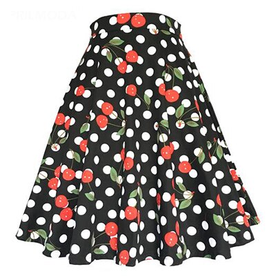 Jupe Vintage noire à motifs cerises