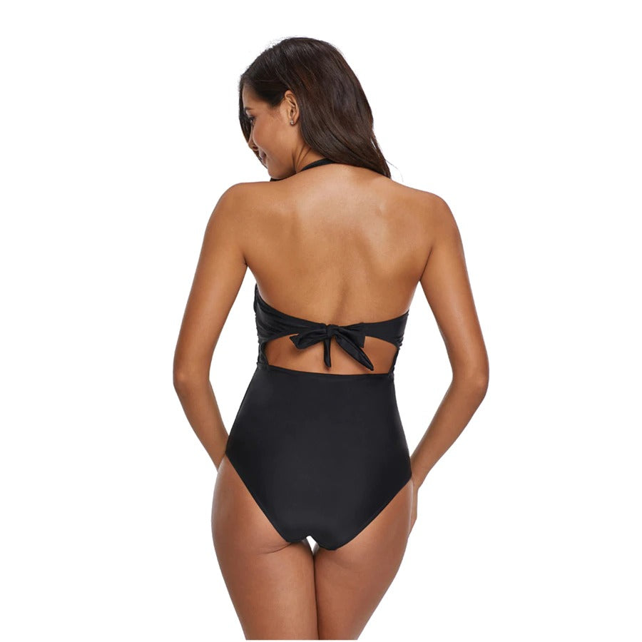 Maillot de bain une pièce rétro effet push-up en noir – Image 4