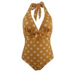 Maillot De Bain Vintage Une Pièce Jaune à Pois