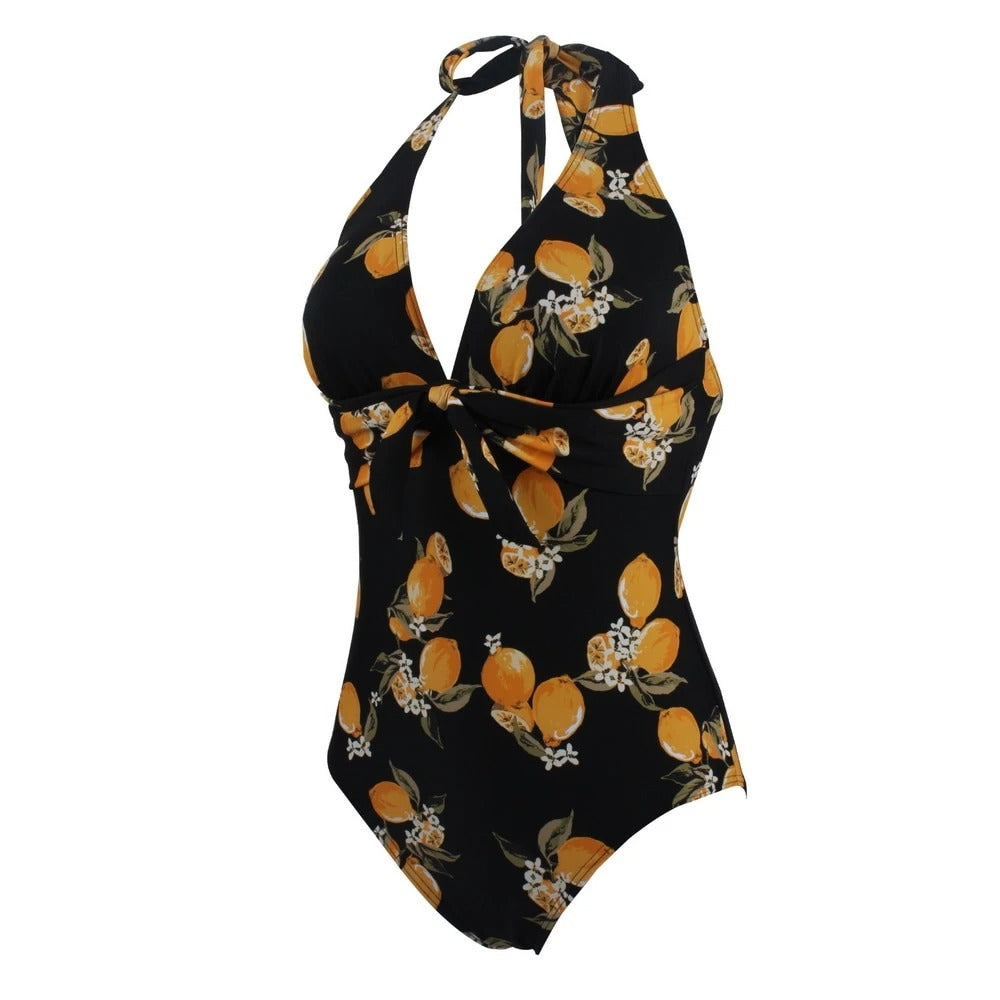 Maillot de bain une pièce rétro noir citron – Image 3