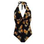 Maillot De Bain Vintage Une Pièce Noir Motif Citron Imprimés