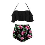 Maillot De Bain Vintage Volant Fleurs Noir Boho Chic Pin-Up
