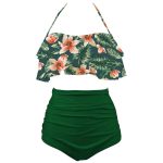 Maillot De Bain Vintage Volant Vert Fleurs Rétro Chic
