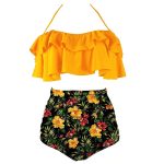 Maillot De Bain Vintage Volant Orange Fleurs