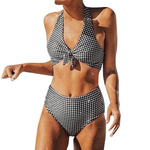 Maillots de Bain Vintage à carreaux taille haute