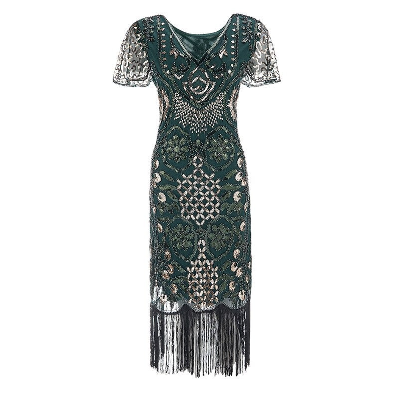 Robe Gatsby Haute Couture Verte Années 20