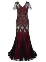 Robe Gatsby Longue Haute Couture Bordeaux Rétro Chic