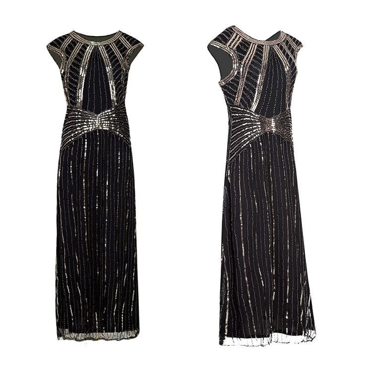 Robe Gatsby élégante noire longue – Image 3