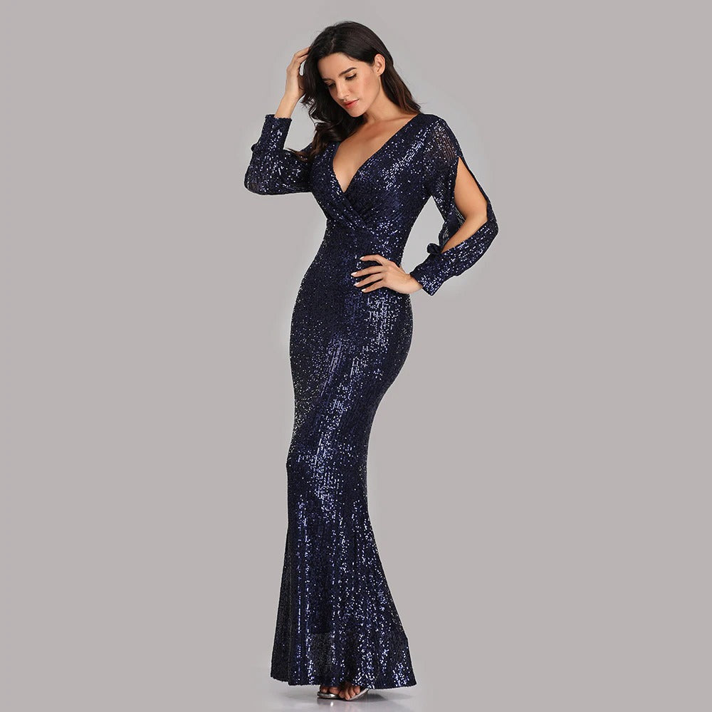 Robe Gatsby marine élégante à manches longues – Image 4