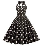 Robe guinguette noire motif pois blancs