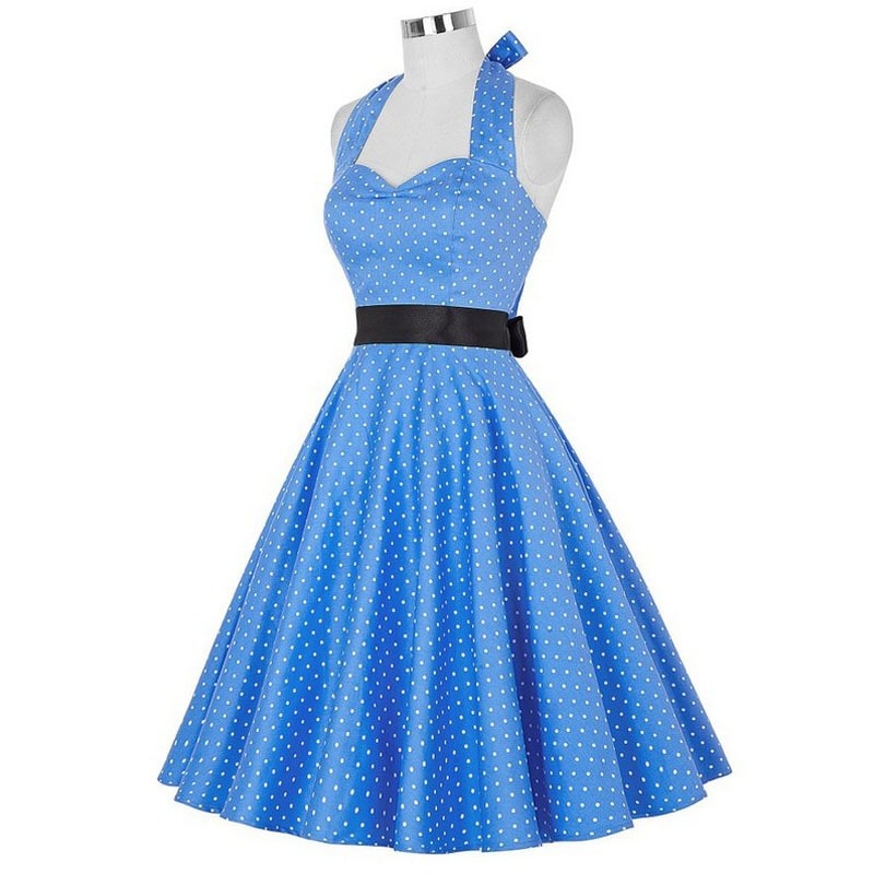 Robe Guinguette bleu pastel pois blancs – Image 3