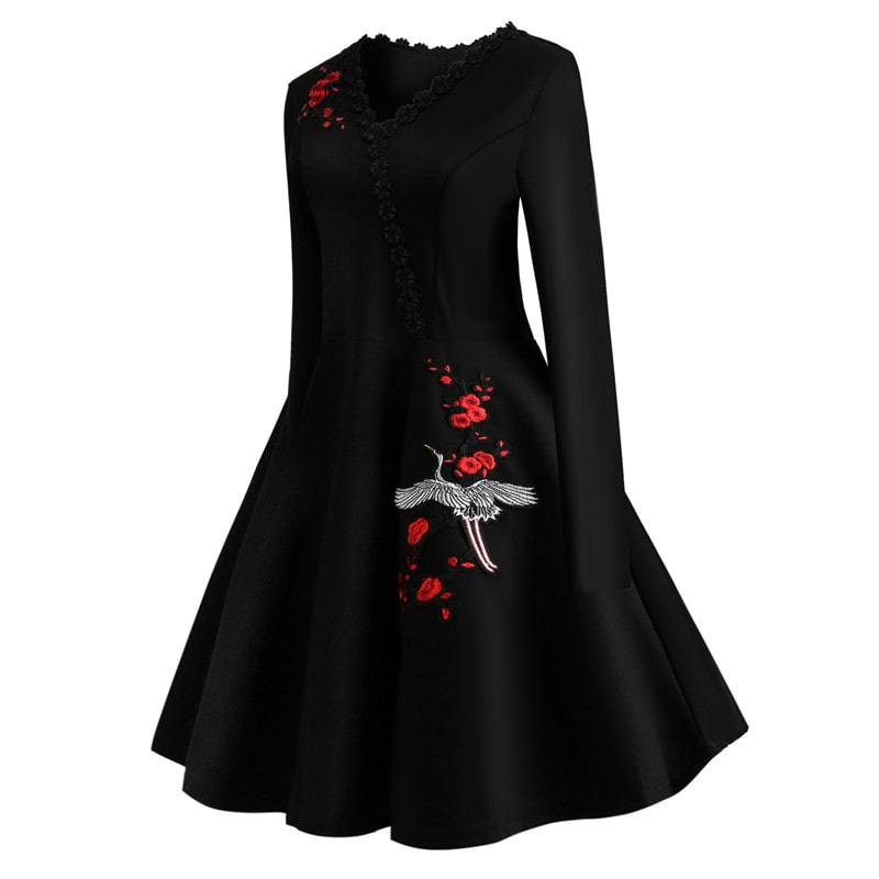 Robe Guinguette avec motif cigogne brodé – Image 3