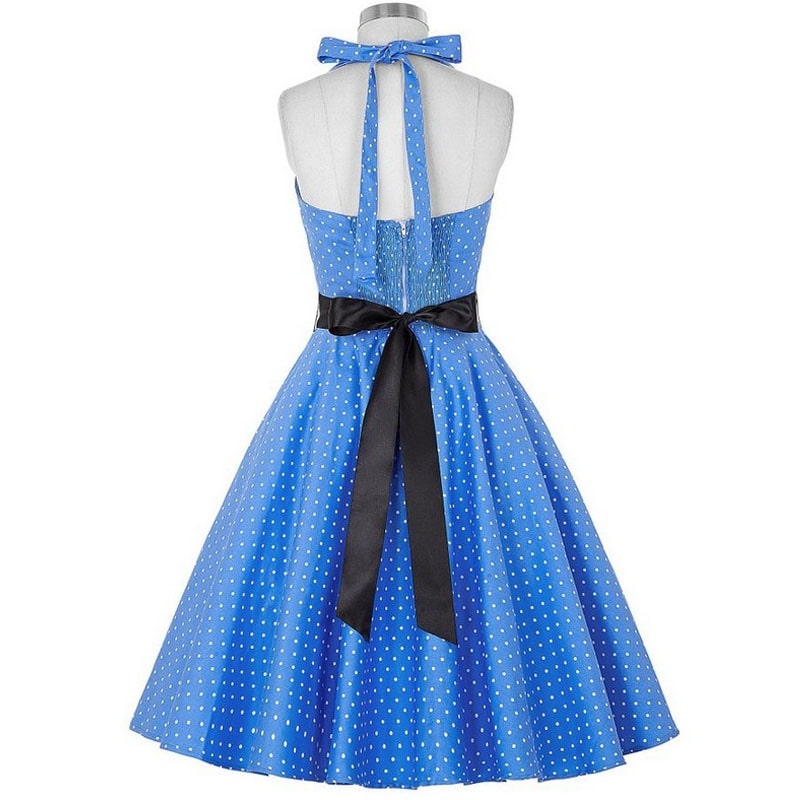 Robe Guinguette bleu pastel pois blancs – Image 4