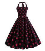 Robe Guinguette Noire à Pois Roses | Vintage-Dressing