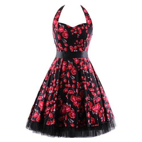 Robe Guinguette Noire et Roses Rouges | Vintage-Dressing
