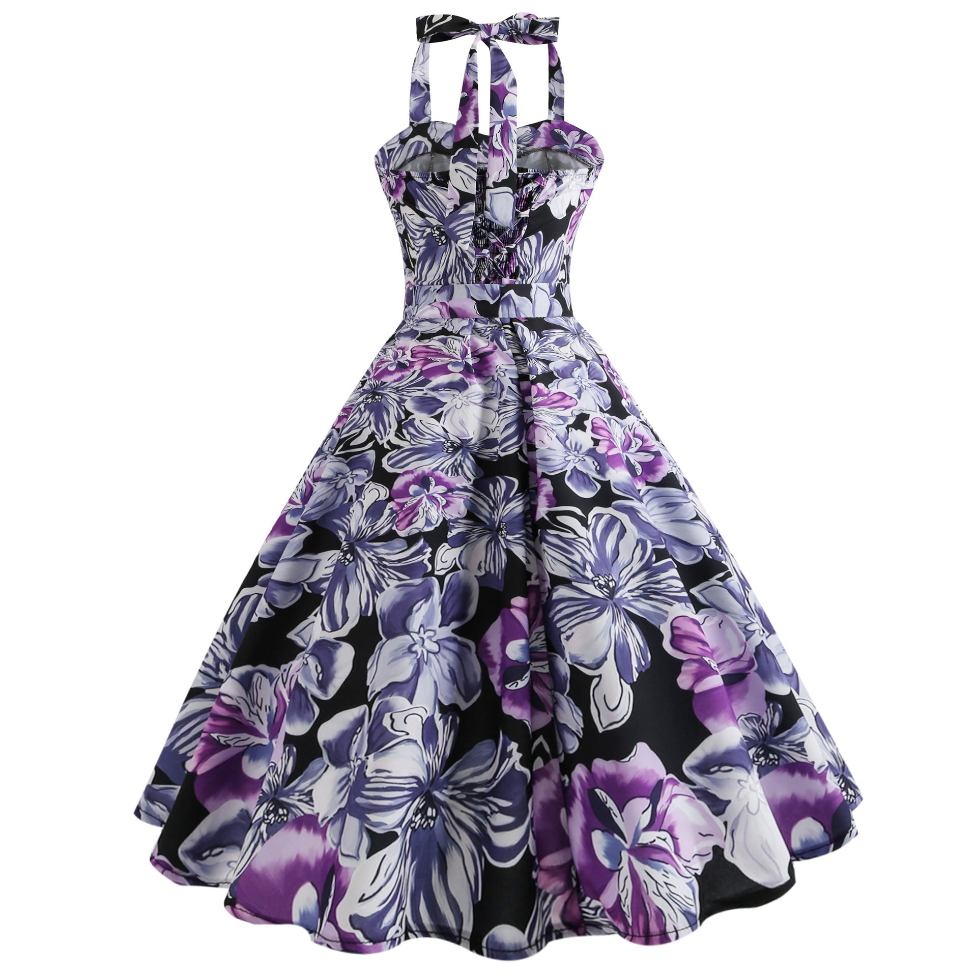 Robe guinguette noire à fleurs – Image 4