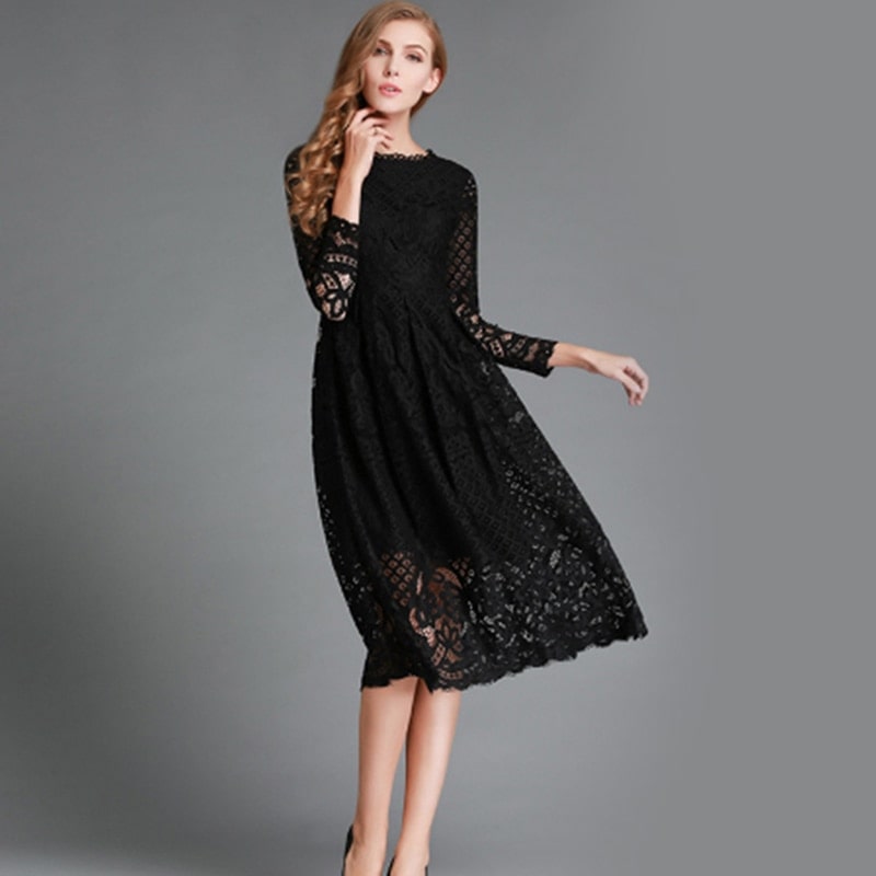 Robe Vintage Années 70 Dentelle Noire