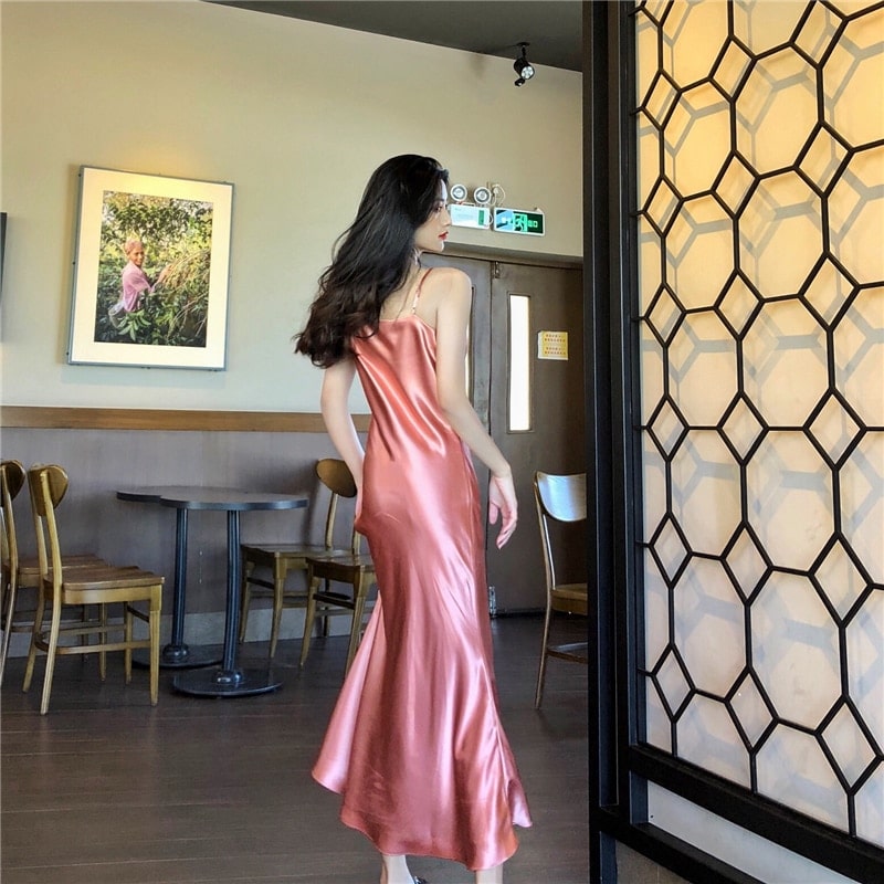 Robe Vintage Longue Rétro Chic Rose Soirée