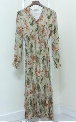 Robe Vintage Mousseline de Soie Fleurie Beige Rétro