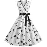 Robe Vintage Pas Cher Blanche Carrés Pin-Up