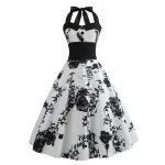 Robe Vintage Style Pin-Up Blanche à Fleurs Noires